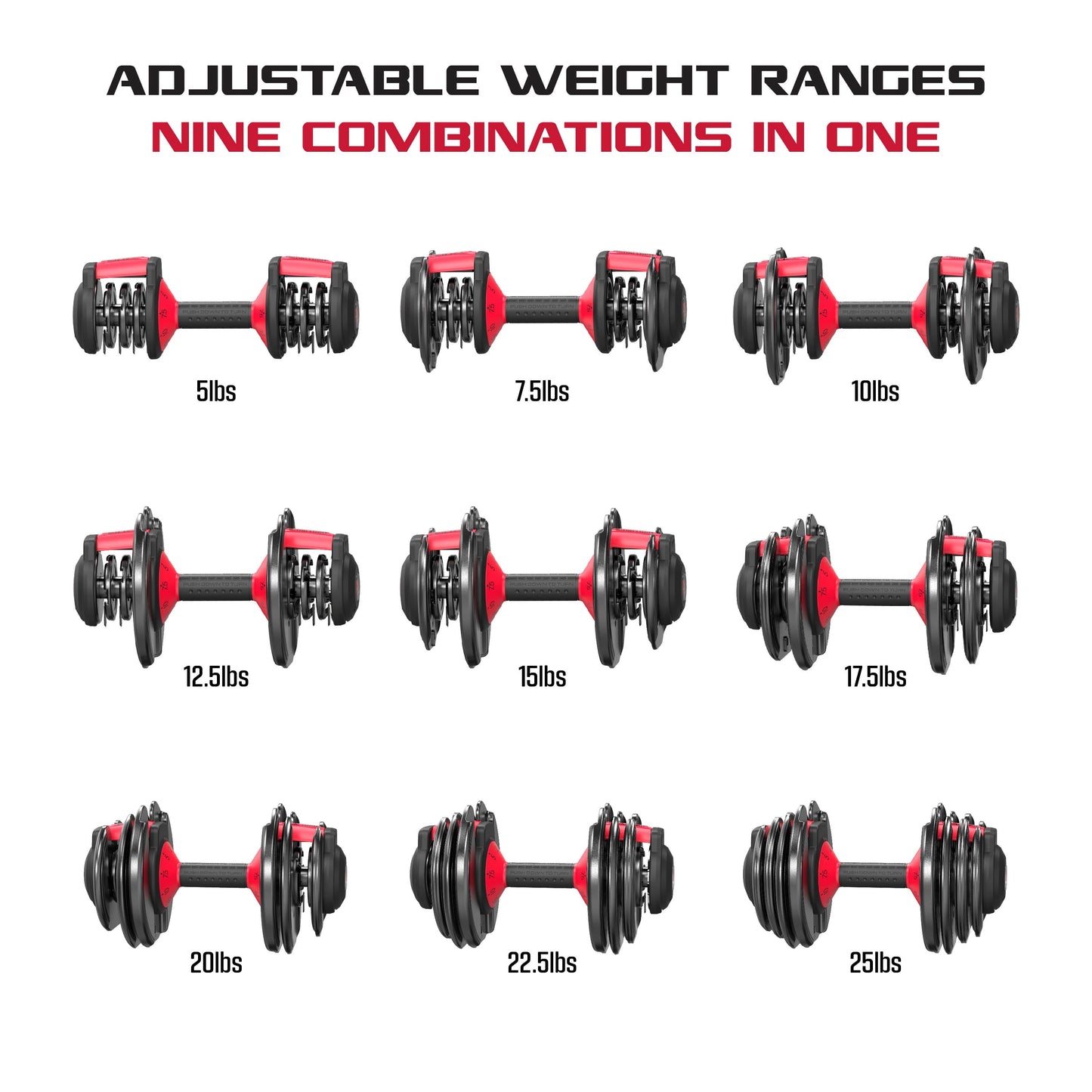 Adjustable Dumbbell Set 9 Weights In 1 Compact System