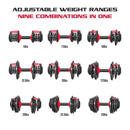 Adjustable Dumbbell Set 9 Weights In 1 Compact System