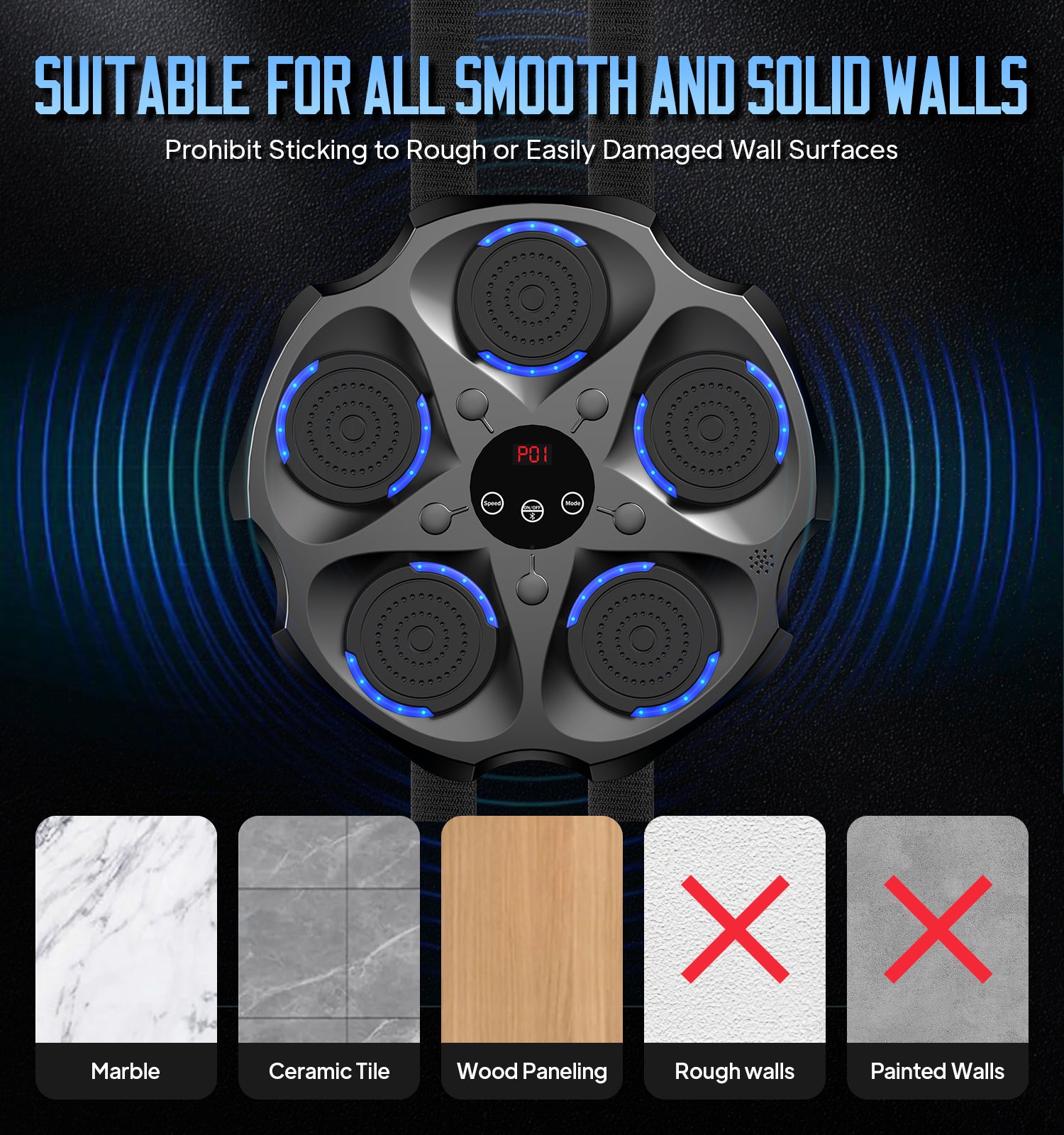 Smart Music Boxing Machine with Gloves Bluetooth Wall-Mounted Boxing Trainer for Interactive Home Workouts