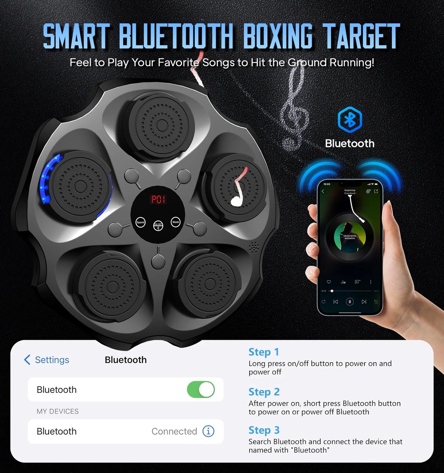 Smart Music Boxing Machine with Gloves Bluetooth Wall-Mounted Boxing Trainer for Interactive Home Workouts