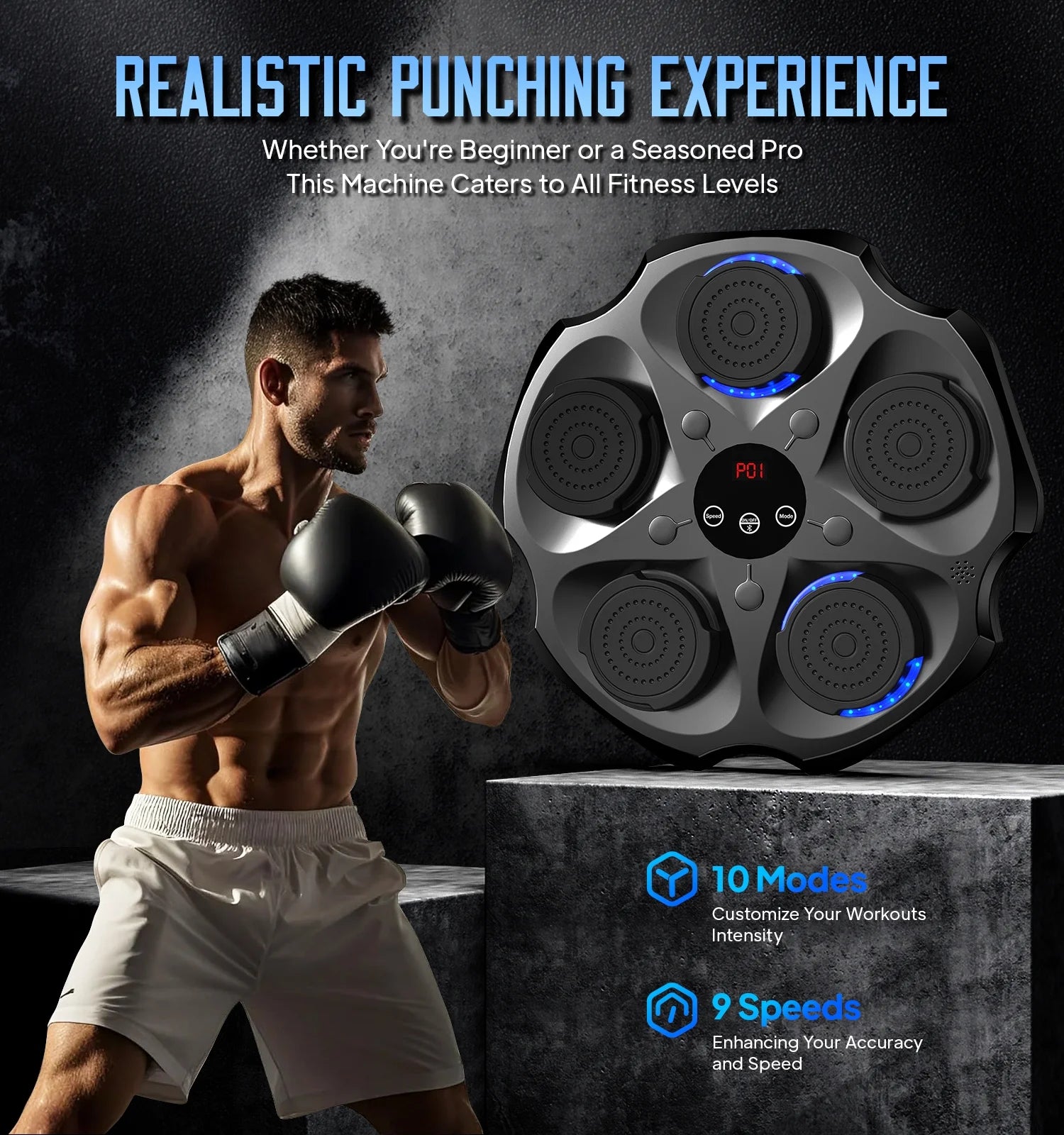 Smart Music Boxing Machine with Gloves Bluetooth Wall-Mounted Boxing Trainer for Interactive Home Workouts